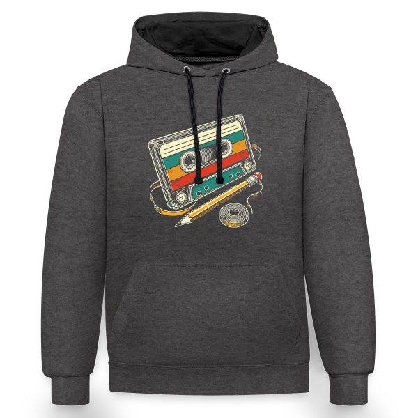 Cassette Rétro Crayon sur Sweat à capuche contrasté