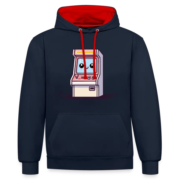 Borne d'Arcade Kawaii : Sourire Rétro Gaming sur Sweat à capuche contrasté
