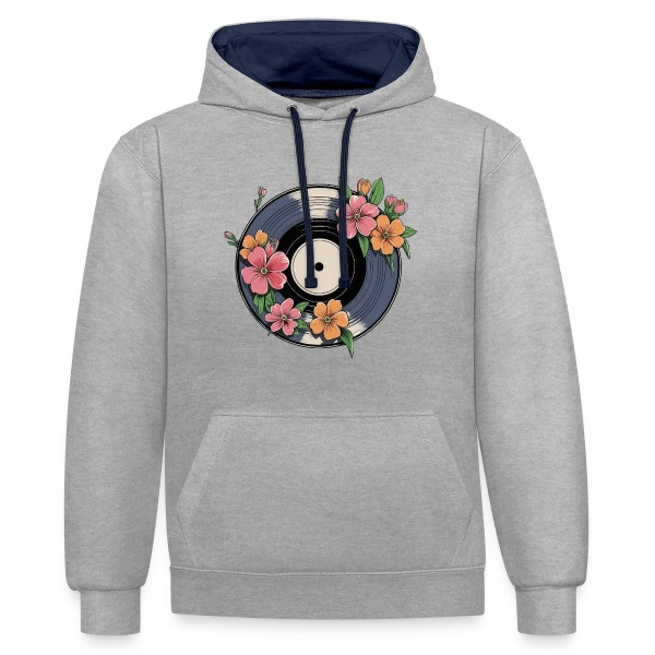 Vinyle Fleuri Rétro Artistique sur Sweat à capuche contrasté