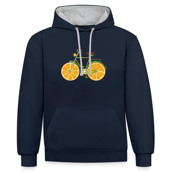 Vélo Fruitix : L'Original Fun aux Roues Oranges sur Sweat à capuche contrasté