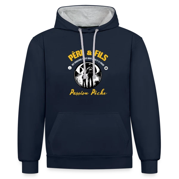 Père et Fils - Passion Pêche et Nature sur Sweat à capuche contrasté