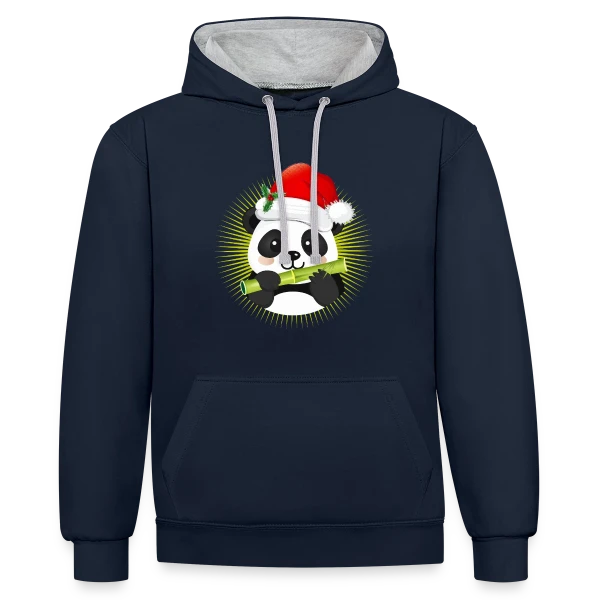 Panda Festif de Noël sur Sweat à capuche contrasté