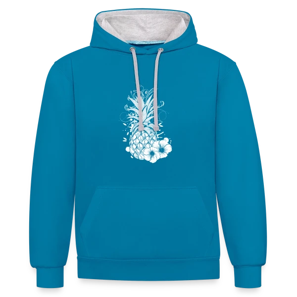 Ananas Tropical Blanc Stylisé sur Sweat à capuche contrasté