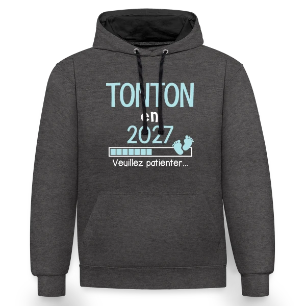Super Tonton de l'Année - Cadeau Personnalisé sur Sweat à capuche contrasté