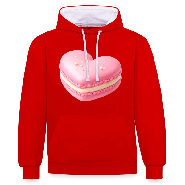 Macaron Cœur - Déclaration Gourmande sur Sweat à capuche contrasté