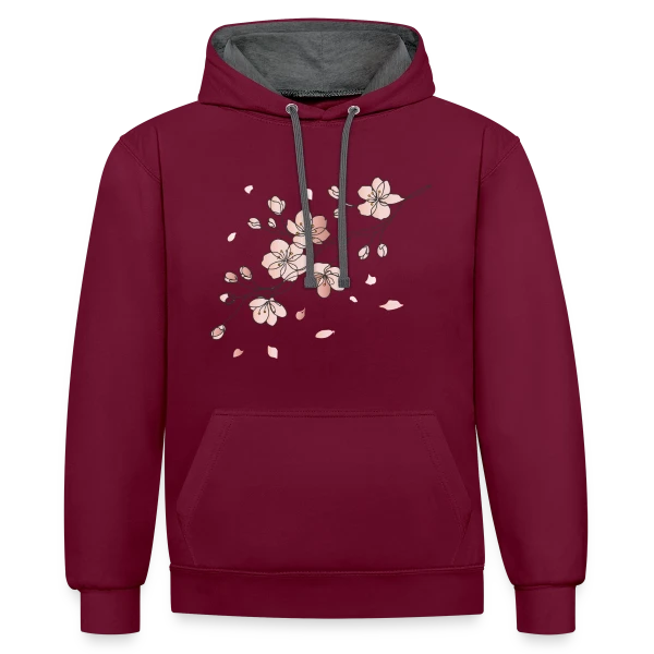 Line Art Fleurs de Cerisier sur Sweat à capuche contrasté
