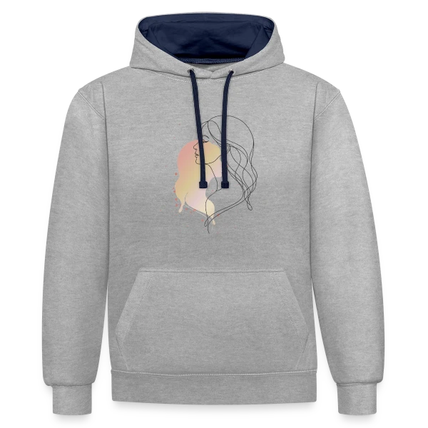 Portrait de Femme en Art Ligne - Élégance Minimaliste sur Sweat à capuche contrasté