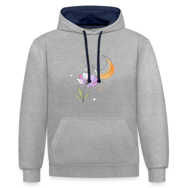 Art Ligne Fleur et Lune - Mystère Nocturne sur Sweat à capuche contrasté