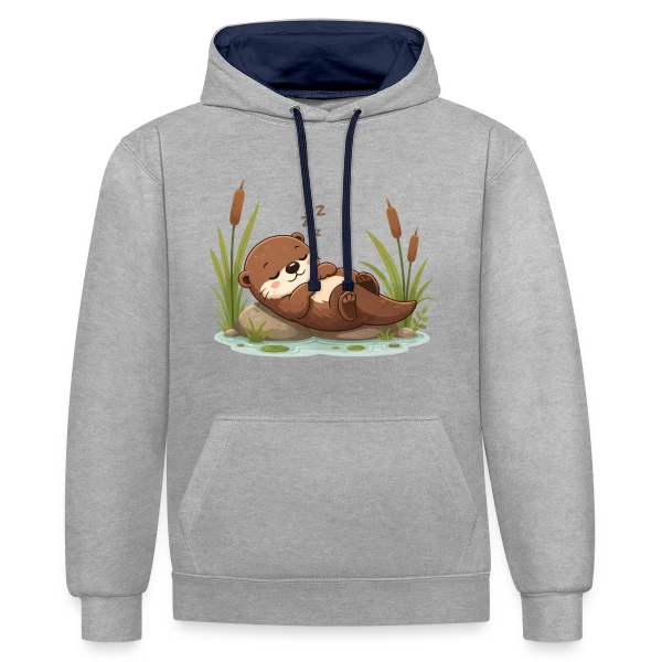 Loutre Endormie dans les Roseaux - Douceur Naturelle sur Sweat à capuche contrasté