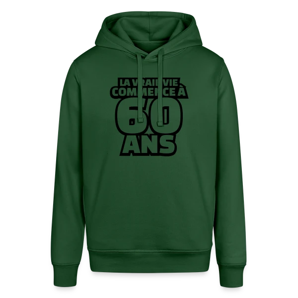 "La Vraie Vie à 60 Ans" : Humour pour les Soixante Ans sur Sweat à capuche SOUNDER Stanley/Stella Unisexe