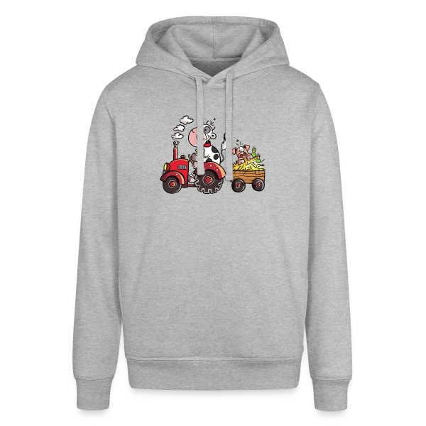 Maquette de Sweat à Capuche Bio - La Vache au Volant, le Cochon à Bord - T-shirt Agricole Fun à personnaliser