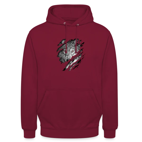 Loup Déchiré Yeux Rouges sur Sweat-shirt à capuche unisexe
