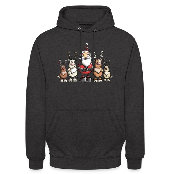 Père Noël entouré de rennes - Scène hivernale sur Sweat-shirt à capuche unisexe