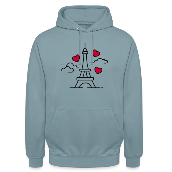 Tour Eiffel Cœurs Volants sur Sweat-shirt à capuche unisexe
