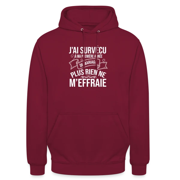 1 An de Mariage - J'ai Survécu ! Humour Couple sur Sweat-shirt à capuche unisexe