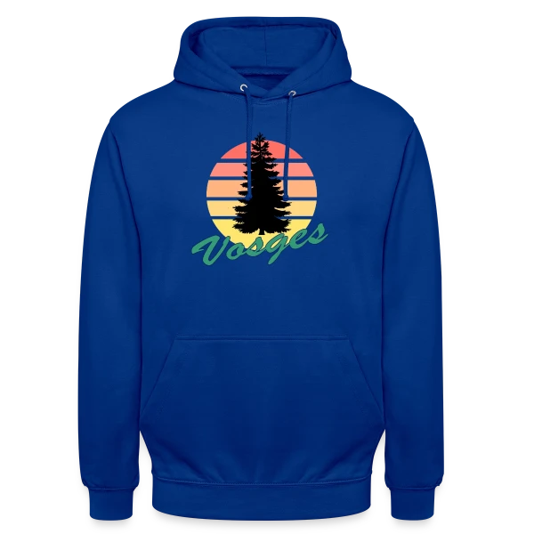 Vosges : Sapin au Coucher de Soleil Vintage sur Sweat-shirt à capuche unisexe