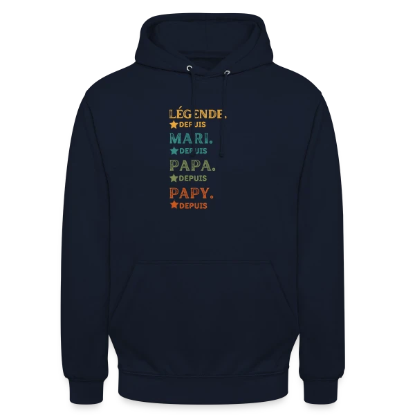 Légende Personnalisée : Mari, Papa, Papy Depuis [Année] sur Sweat-shirt à capuche unisexe