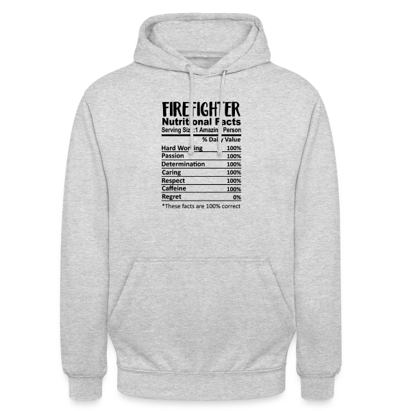Valeurs Nutritionnelles Pompier sur Sweat-shirt à capuche unisexe