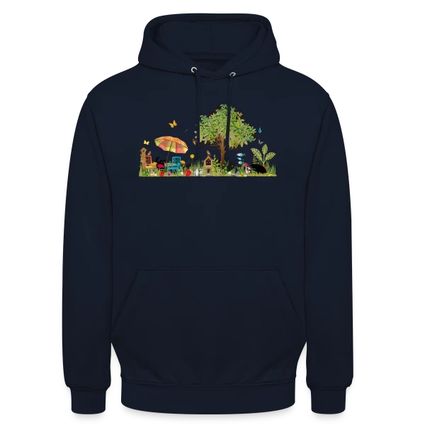 Jardin luxuriant et Chats Noirs - Illustration Poétique sur Sweat-shirt à capuche unisexe