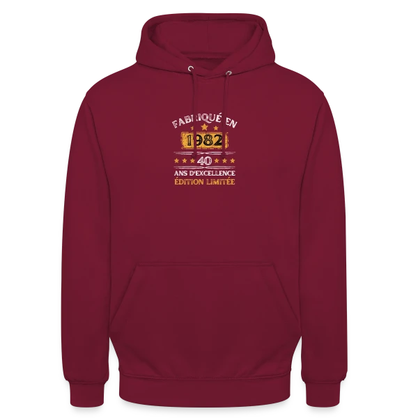 40 Ans Anniversaire : Fabriqué en 1982 Édition Vintage sur Sweat-shirt à capuche unisexe