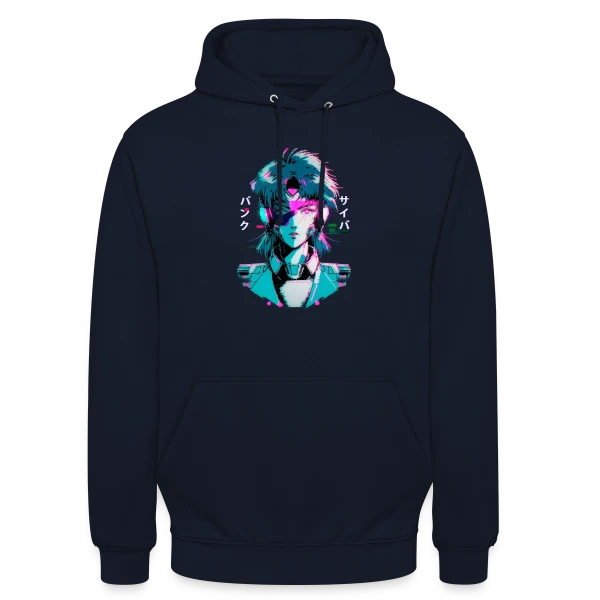 Cyberpunk Anime Girl : Esthétique Glitch Années 80 sur Sweat-shirt à capuche unisexe