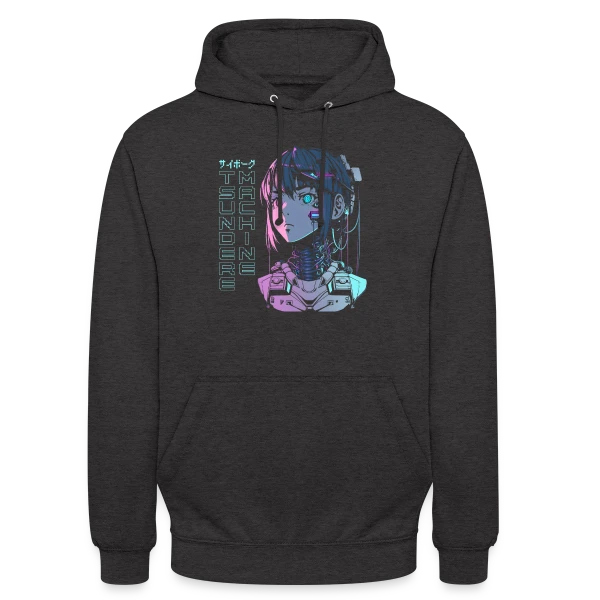 Tsundere Cyborg Neon Glitch Anime sur Sweat-shirt à capuche unisexe