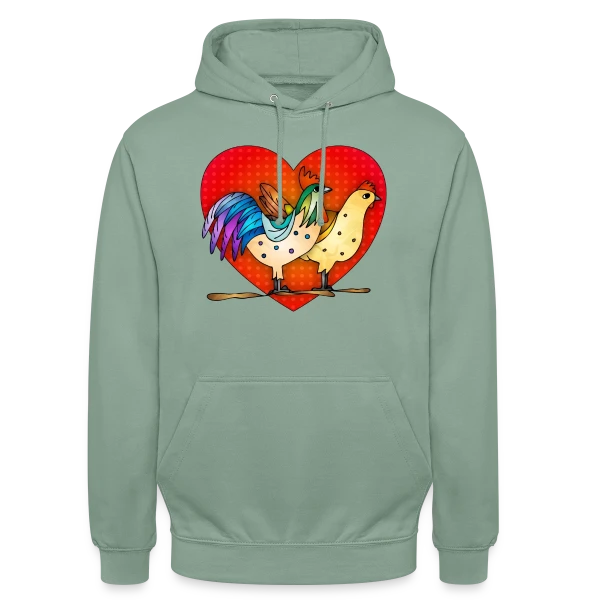 Duo Coq et Poule Champêtre sur Sweat-shirt à capuche unisexe