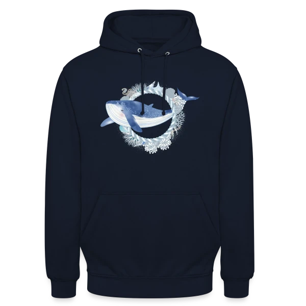 Baleine Bleue et Récif Corallien - Style Aquarelle sur Sweat-shirt à capuche unisexe