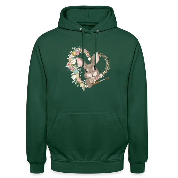 Lapin de Pâques Artiste : Cœur d'Œufs Pastel sur Sweat-shirt à capuche unisexe