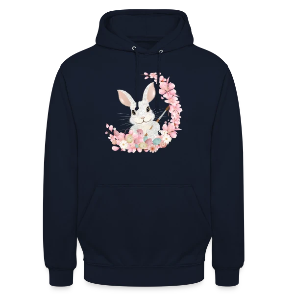 Lapin de Pâques Enchanteur: Fleurs et Pinceau Pastel sur Sweat-shirt à capuche unisexe
