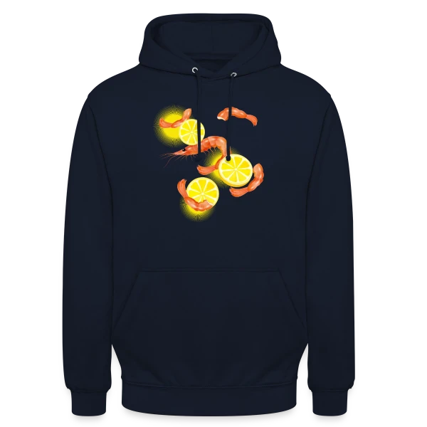 Crevettes et Citron Frais sur Sweat-shirt à capuche unisexe