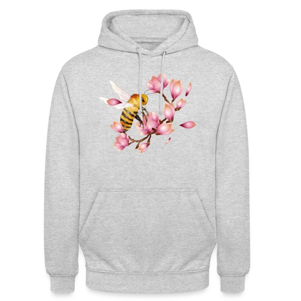 Abeille Volante et Magnolias – Dessin Main Élégant sur Sweat-shirt à capuche unisexe