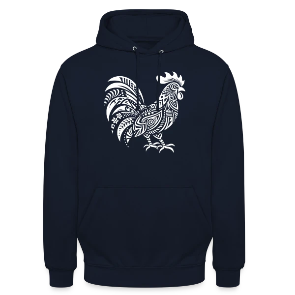 Coq Tribal : Symbole de Force et Fierté sur Sweat-shirt à capuche unisexe