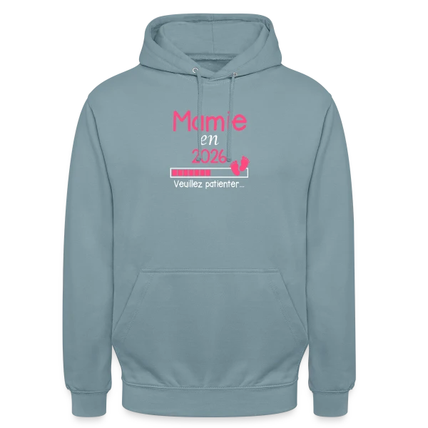 Mamie en 2026 : Annonce de Grossesse Humour sur Sweat-shirt à capuche unisexe