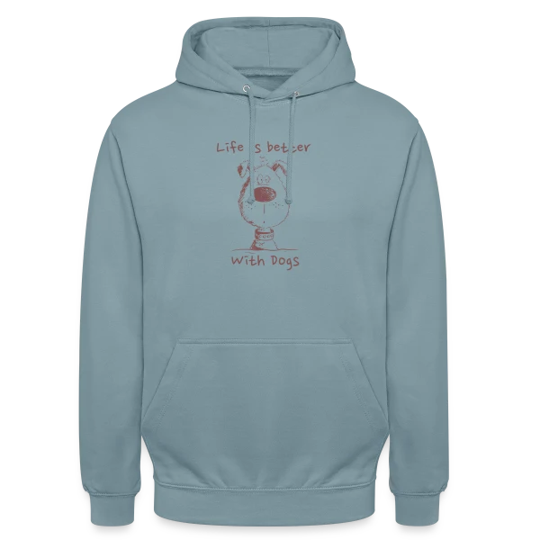 Life Is Better With Dogs - Chien cartoon monochrome sur Sweat-shirt à capuche unisexe