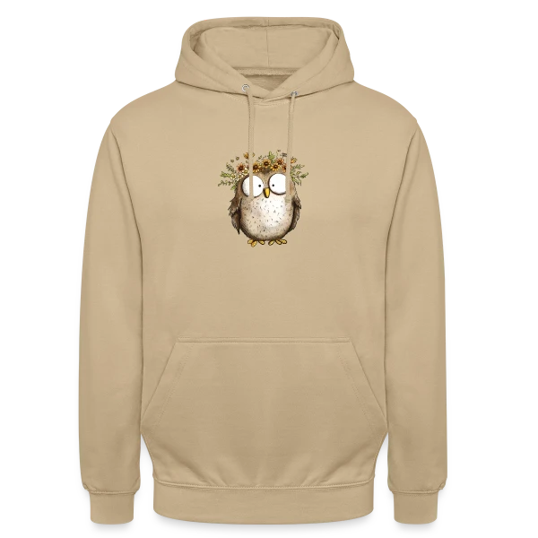 Maquette de Sweatshirt Col Rond - Hibou avec Couronne de Fleurs Sauvages - Style Cottagecore à personnaliser