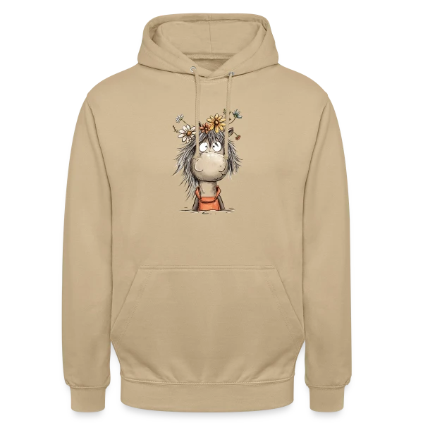 Cheval mignon en salopette et fleurs sauvages sur Sweat-shirt à capuche unisexe