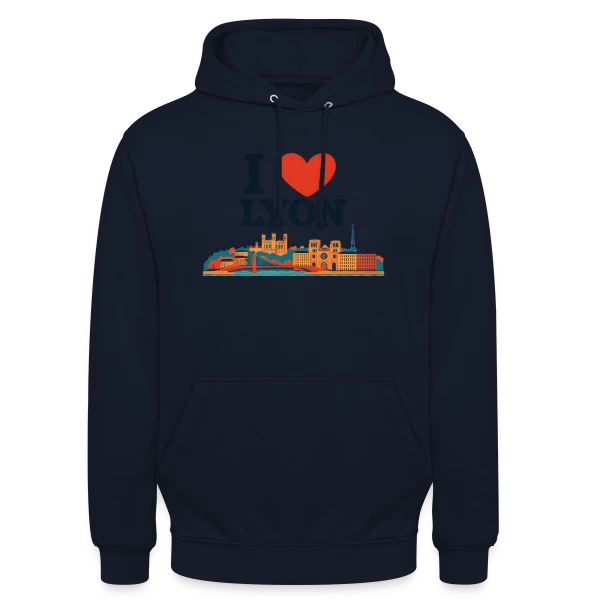 J'aime Lyon Skyline Coloré sur Sweat-shirt à capuche unisexe