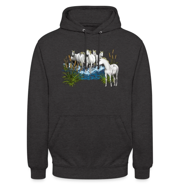 Chevaux Camarguais : L'Esprit Sauvage de la Camargue sur Sweat-shirt à capuche unisexe
