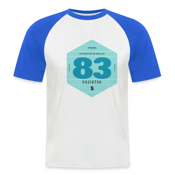 Vignette Auto Rétro 1983 : Voyage Vintage en France sur T-shirt baseball manches courtes Homme
