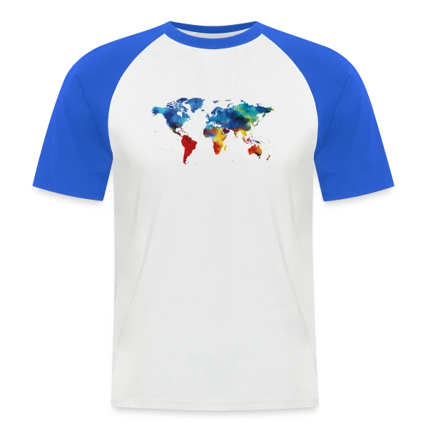 Carte du Monde Aquarelle sur T-shirt baseball manches courtes Homme