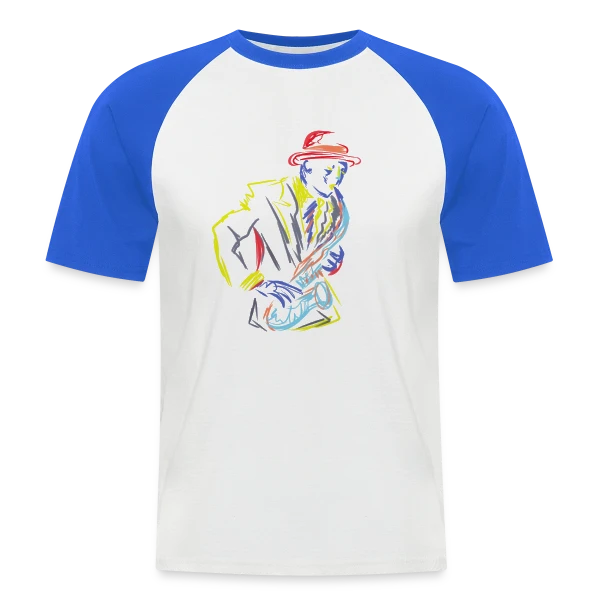 Saxophoniste Jazz Fanfare sur T-shirt baseball manches courtes Homme