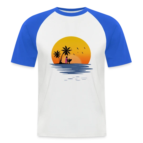 Coucher de Soleil Plage Surfeurs sur T-shirt baseball manches courtes Homme