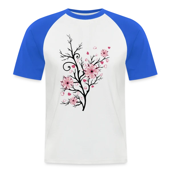 Cerisier Fleuri Cœurs sur T-shirt baseball manches courtes Homme