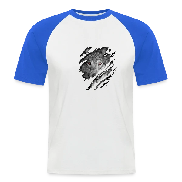 Loup Déchiré Yeux Rouges sur T-shirt baseball manches courtes Homme