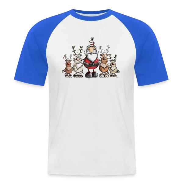 Père Noël entouré de rennes - Scène hivernale sur T-shirt baseball manches courtes Homme