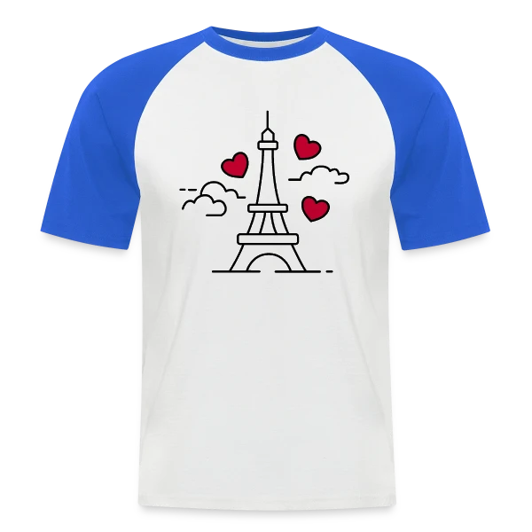 Tour Eiffel Cœurs Volants sur T-shirt baseball manches courtes Homme