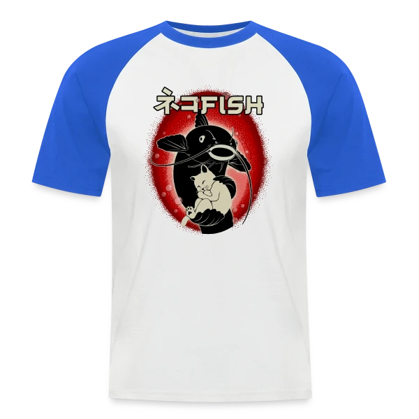Amitié Insolite : Chat & Poisson-Chat sur T-shirt baseball manches courtes Homme