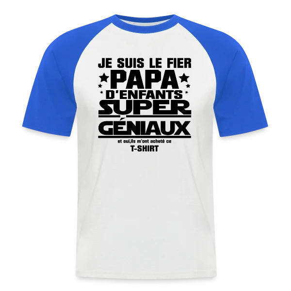 Fier Papa d'Enfants Géniaux sur T-shirt baseball manches courtes Homme