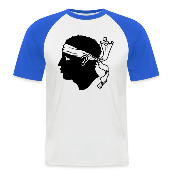 Tête de Maure Corse Authentique sur T-shirt baseball manches courtes Homme
